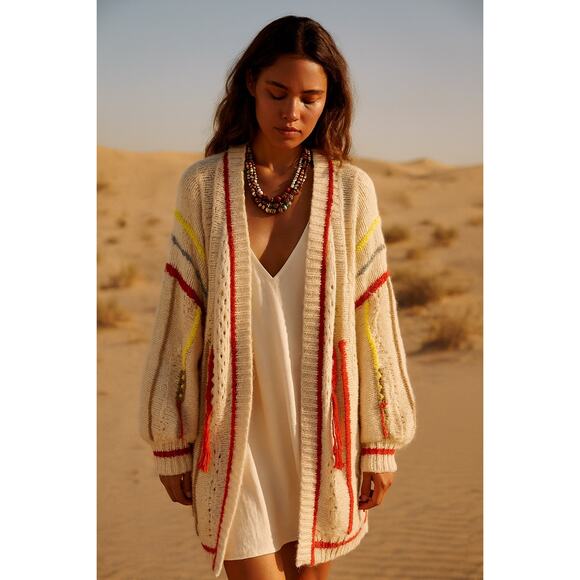 Autumn Cashmere Womens M 100% cashmere Long Cardigan Balloon Sleeve Boho Artsy - Picture 1 of 9